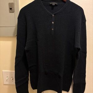 Men's John Varvatos Navy Waffle-Knit Henley Sweater size XL